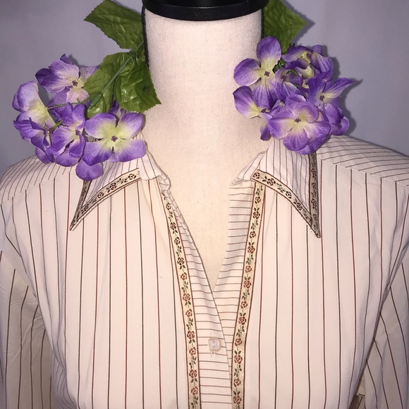 Epic 🙌 Vintage funky wide collar cottagecore floral stripe blouse - Picture 5 of 9